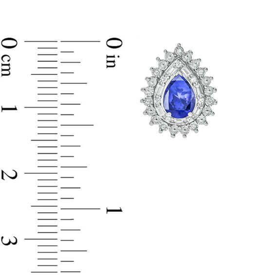 Pear-Shaped Lab-Created Blue Sapphire and 1/6 CT. T.W. Diamond Starburst Double Frame Stud Earrings in Sterling Silver Pear-Shaped Lab-Created Blue Sapphire and 1/6 CT. T.W. Diamond Starburst Double Frame Stud Earrings in Sterling Silver