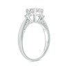 Thumbnail Image 2 of Oval Lab-Created White Sapphire and 1/15 CT. T.W. Diamond Three Stone Ring in Sterling Silver