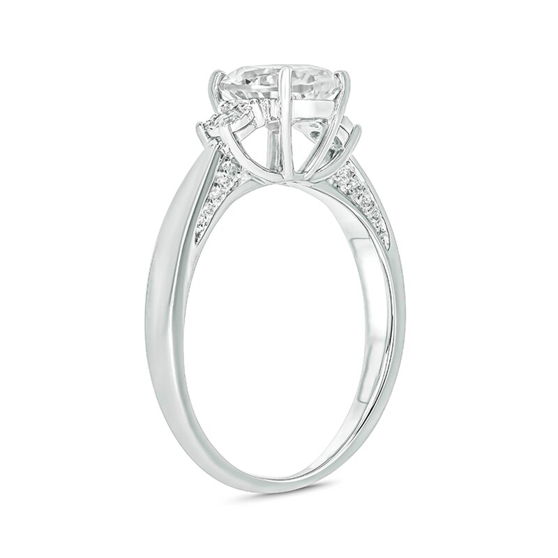 Main Image 2 of Oval Lab-Created White Sapphire and 1/15 CT. T.W. Diamond Three Stone Ring in Sterling Silver
