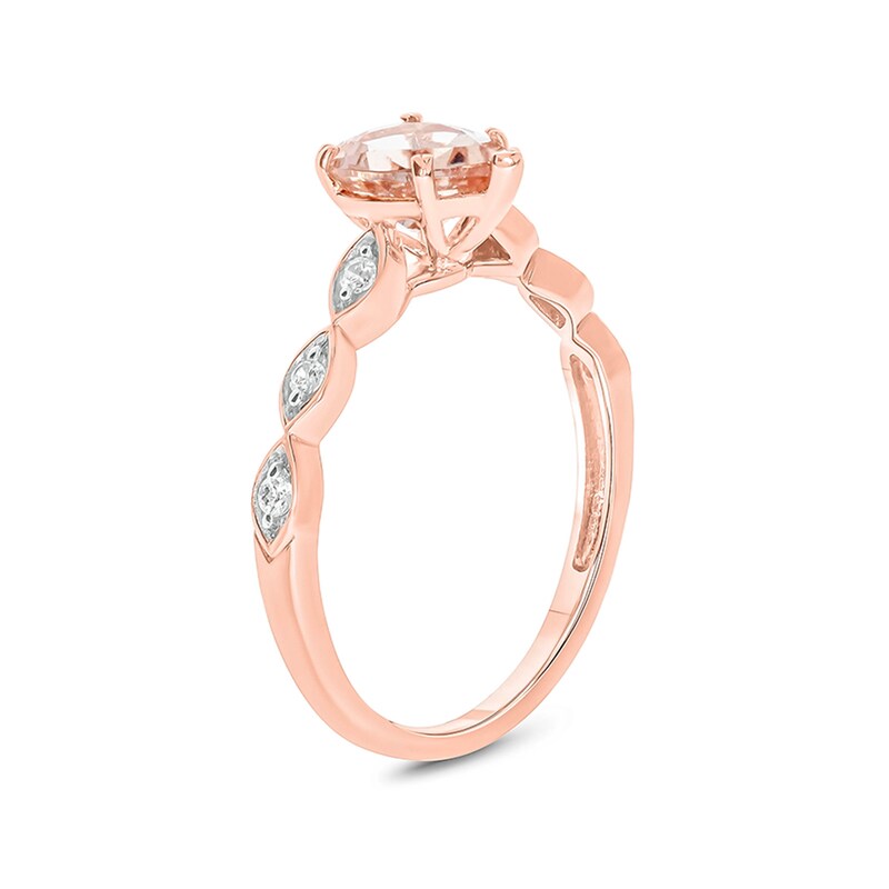 Pear-Shaped Lab-Created Morganite and 1/10 CT. T.W. Diamond Art Deco Ring in 10K Rose Gold