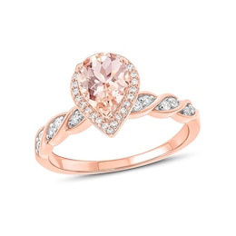Pear-Shaped Morganite and 1/5 CT. T.W. Diamond Frame Twist Shank Ring in 10K Rose Gold