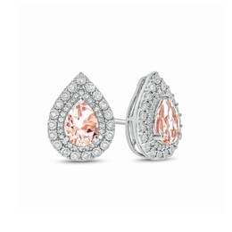 Pear-Shaped Morganite and 1/4 CT. T.W. Diamond Double Frame Stud Earrings in 10K White Gold
