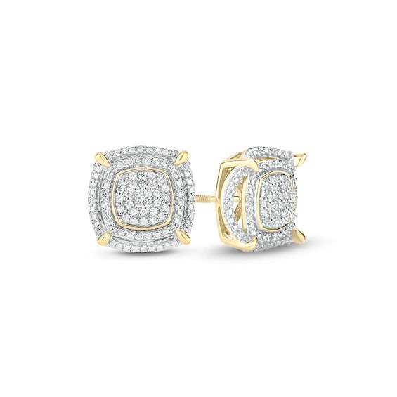 1/4 CT. T.w. Composite Diamond Double Cushion Frame Stud Earrings in 10K Gold