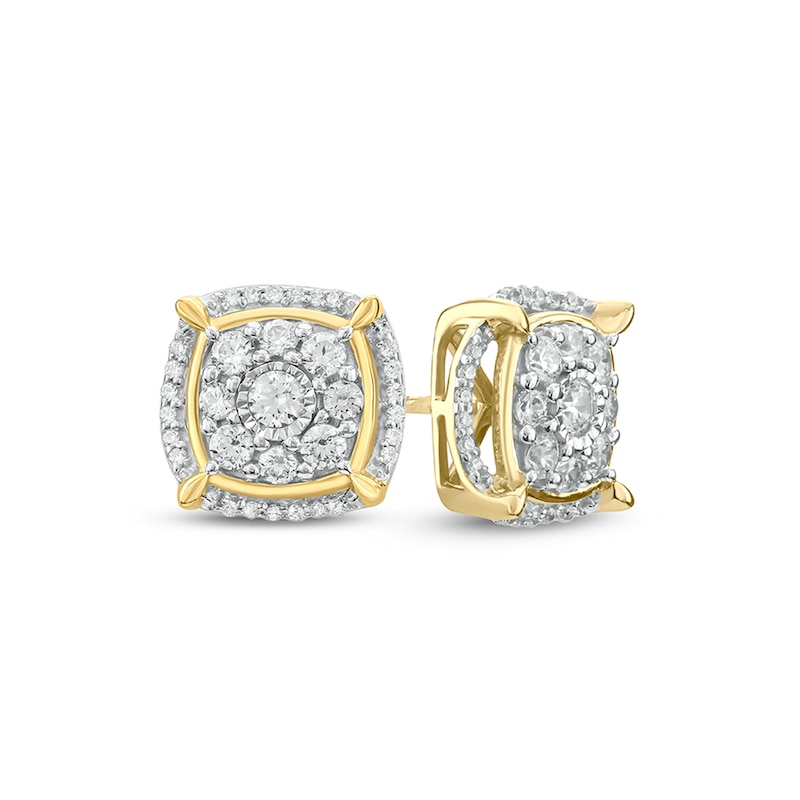 Main Image 1 of Men's 1 CT. T.W. Composite Diamond Cushion Frame Stud Earrings in 10K Gold