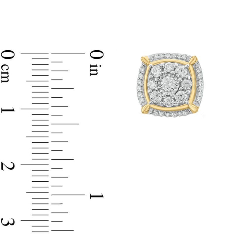Main Image 2 of Men's 1 CT. T.W. Composite Diamond Cushion Frame Stud Earrings in 10K Gold