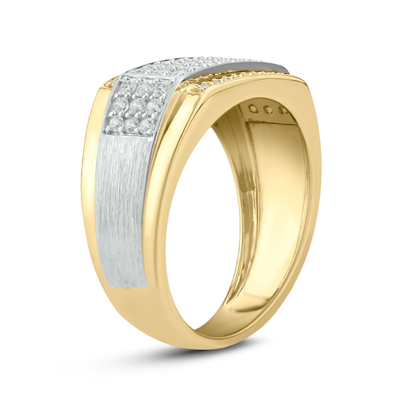 Main Image 2 of Men's 1 CT. T.W. Diamond Border Triple Row Stepped Edge Signet Ring in 10K Two-Tone Gold