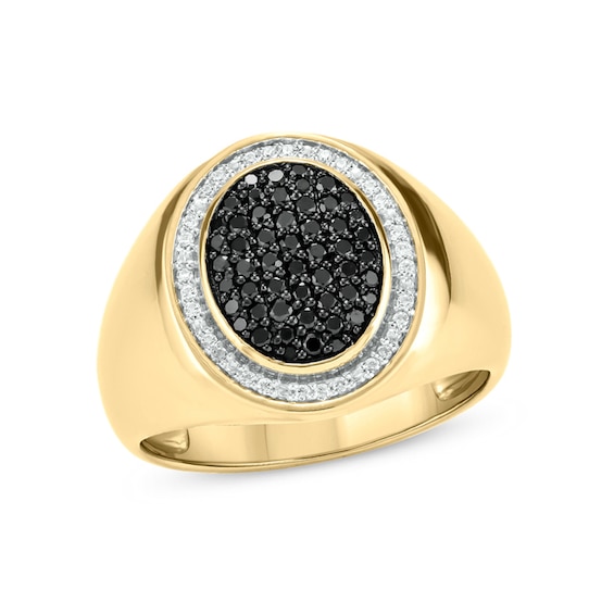 1/3 CT. T.w. Oval Composite Enhanced Black and White Diamond Frame Signet Ring in 10K Gold
