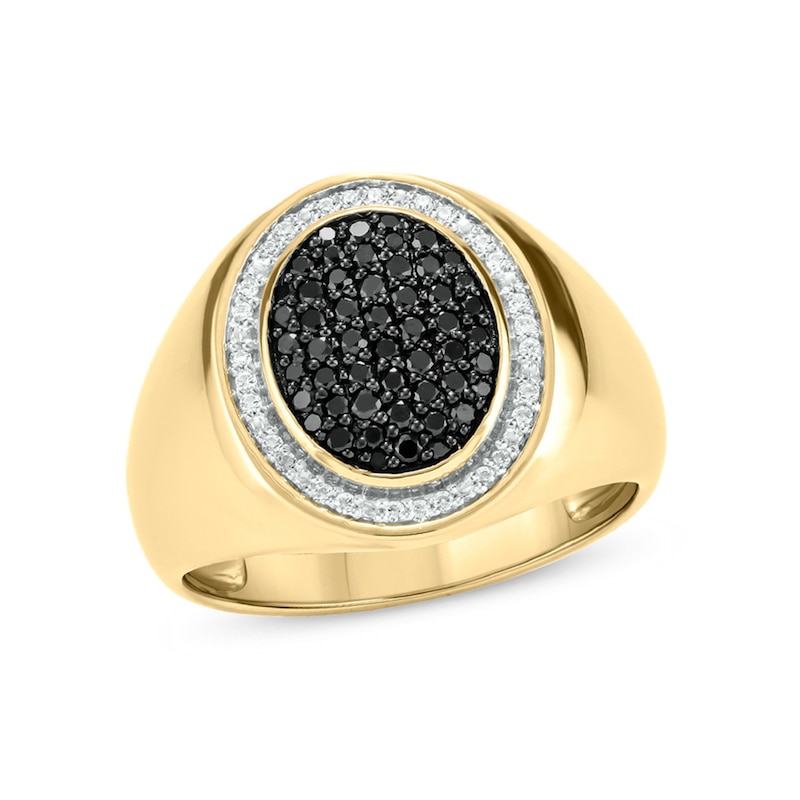 Men's 1/3 CT. T.W. Oval Composite Enhanced Black and White Diamond Frame Signet Ring in 10K Gold