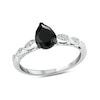 Thumbnail Image 1 of Pear-Shaped Black Sapphire and 1/10 CT. T.W. Diamond Vintage-Style Engagement Ring in 10K White Gold