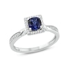 Thumbnail Image 1 of 5.0mm Cushion-Cut Blue Lab-Created Sapphire and 1/8 CT. T.W. Diamond Frame Engagement Ring in Sterling Silver