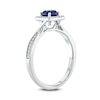 Thumbnail Image 2 of 5.0mm Cushion-Cut Blue Lab-Created Sapphire and 1/8 CT. T.W. Diamond Frame Engagement Ring in Sterling Silver