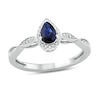 Thumbnail Image 1 of Pear-Shaped Blue Lab-Created Sapphire and 1/10 CT. T.W. Diamond Frame Twist Shank Engagement Ring in Sterling Silver