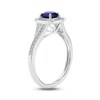 Cushion-Shaped Blue Lab-Created Sapphire and 1/10 CT. T.W. Diamond Frame Split Shank Engagement Ring in Sterling Silver