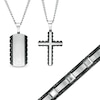 Thumbnail Image 1 of Men's Diamond Accent Dog Tag, Cross Pendant and Bracelet Set in Stainless Steel and Tungsten with Black IP - 24"