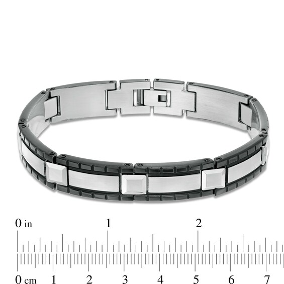 Men's Diamond Accent Dog Tag, Cross Pendant and Bracelet Set in Stainless Steel and Tungsten with Black IP - 24" Men's Diamond Accent Dog Tag, Cross Pendant and Bracelet Set in Stainless Steel and Tungsten with Black IP - 24"