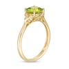 Thumbnail Image 3 of 7.0mm Cushion-Cut Peridot and Diamond Accent Floral Tri-Sides Ring in 10K Gold