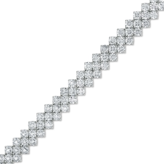 4.0mm Lab-Created White Sapphire Triple Row Chevron Bracelet in Sterling Silver - 7.25"