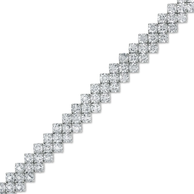 Main Image 1 of 4.0mm Lab-Created White Sapphire Triple Row Chevron Bracelet in Sterling Silver - 7.25"