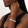 Thumbnail Image 2 of 4.0mm Lab-Created White Sapphire Triple Row Chevron Bracelet in Sterling Silver - 7.25"