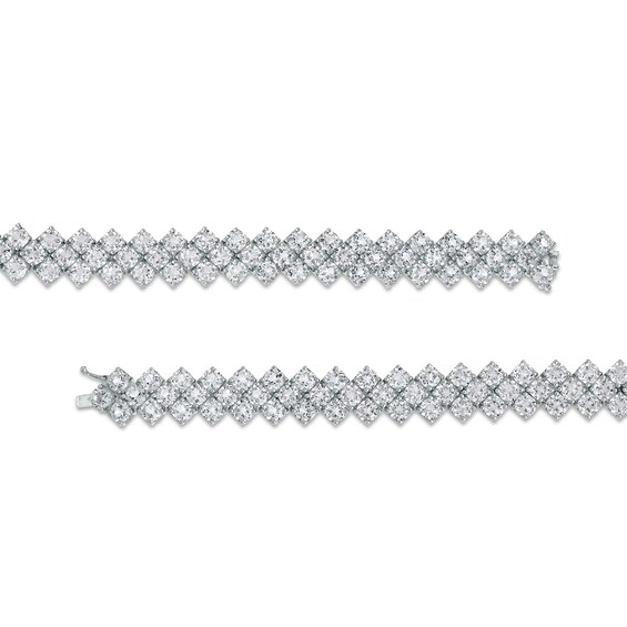 4.0mm Lab-Created White Sapphire Triple Row Chevron Bracelet in Sterling Silver - 7.25"
