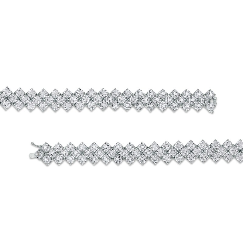 Main Image 3 of 4.0mm Lab-Created White Sapphire Triple Row Chevron Bracelet in Sterling Silver - 7.25"