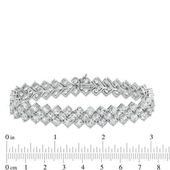 4.0mm Lab-Created White Sapphire Triple Row Chevron Bracelet in Sterling Silver - 7.25"