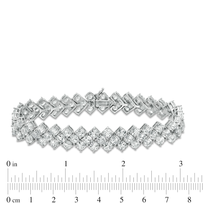 Main Image 4 of 4.0mm Lab-Created White Sapphire Triple Row Chevron Bracelet in Sterling Silver - 7.25"
