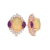 Thumbnail Image 1 of Captivating Color Oval Opal, Amethyst and 1/4 CT. T.W. Diamond Border Three Stone Stud Earrings in 14K Rose Gold