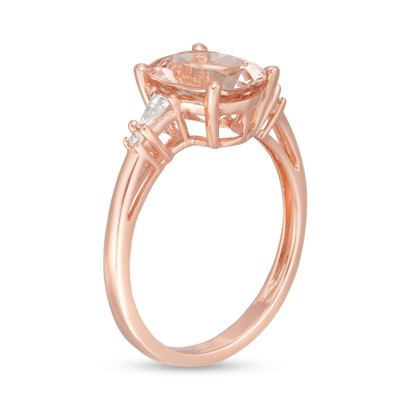 Oval Morganite and 1/10 CT. T.W. Diamond Art Deco Side Accent Ring in 10K Rose Gold