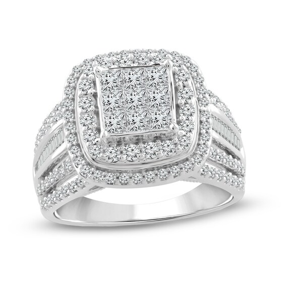 1-1/2 CT. T.W. Princess-Cut Composite Diamond Cushion Frame Multi-Row Engagement Ring in 10K White Gold 1-1/2 CT. T.W. Princess-Cut Composite Diamond Cushion Frame Multi-Row Engagement Ring in 10K White Gold