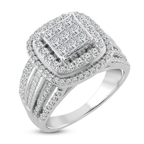 1-1/2 CT. T.W. Princess-Cut Composite Diamond Cushion Frame Multi-R 1-1/2 CT. T.W. Princess-Cut Composite Diamond Cushion Frame Multi-Row Engagement Ring in 10K White Gold