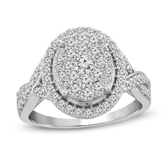 1 CT. T.W. Composite Oval Diamond Frame Twist Shank Engagement Ring in 10K White Gold 1 CT. T.W. Composite Oval Diamond Frame Twist Shank Engagement Ring in 10K White Gold