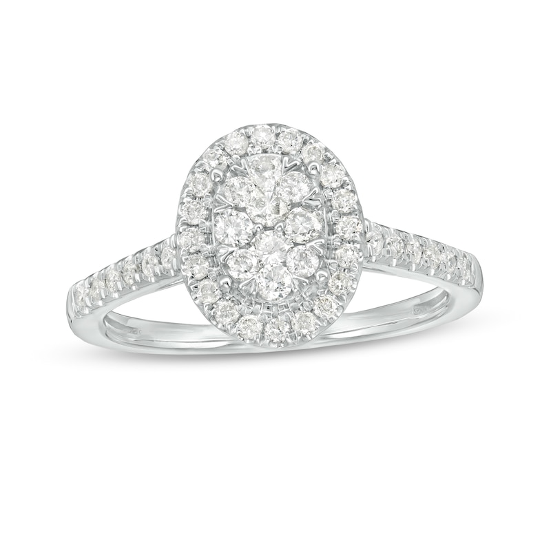Main Image 1 of 1/2 CT. T.W. Composite Oval Diamond Frame Engagement Ring in 10K White Gold