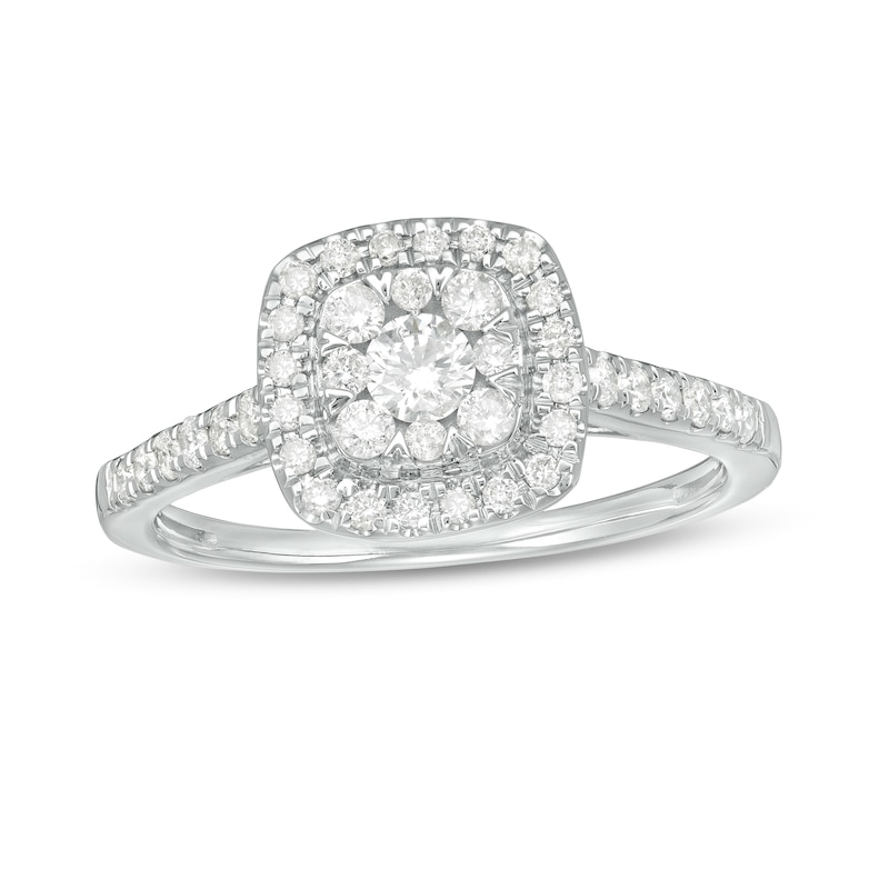 Main Image 1 of 1/2 CT. T.W. Composite Cushion Diamond Frame Engagement Ring in 10K White Gold