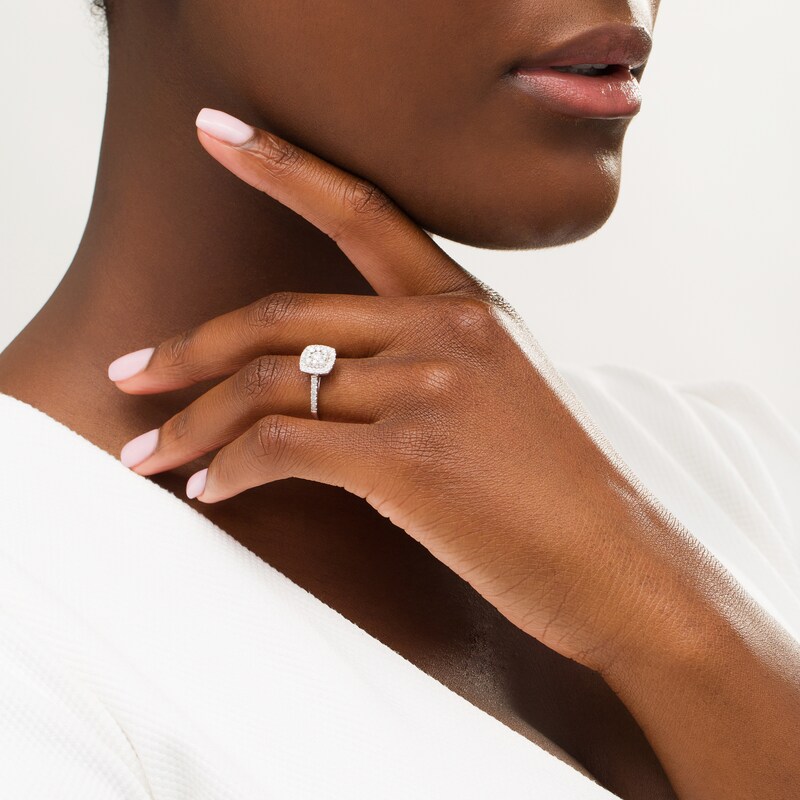 Main Image 2 of 1/2 CT. T.W. Composite Cushion Diamond Frame Engagement Ring in 10K White Gold