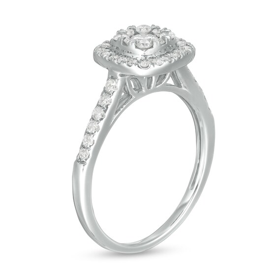 1/2 CT. T.w. Composite Cushion Diamond Frame Engagement Ring in 10K White Gold