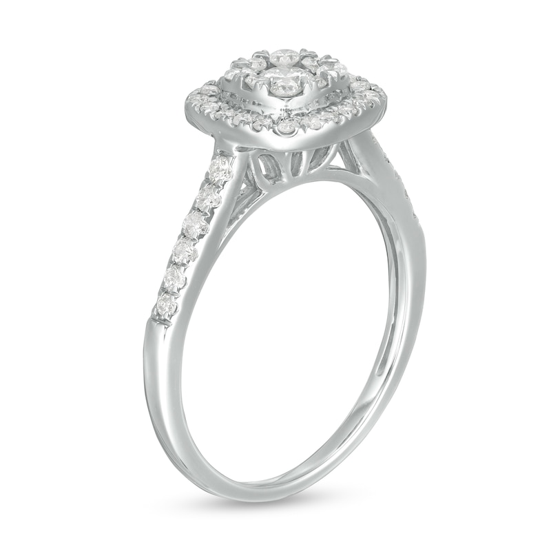 Main Image 3 of 1/2 CT. T.W. Composite Cushion Diamond Frame Engagement Ring in 10K White Gold
