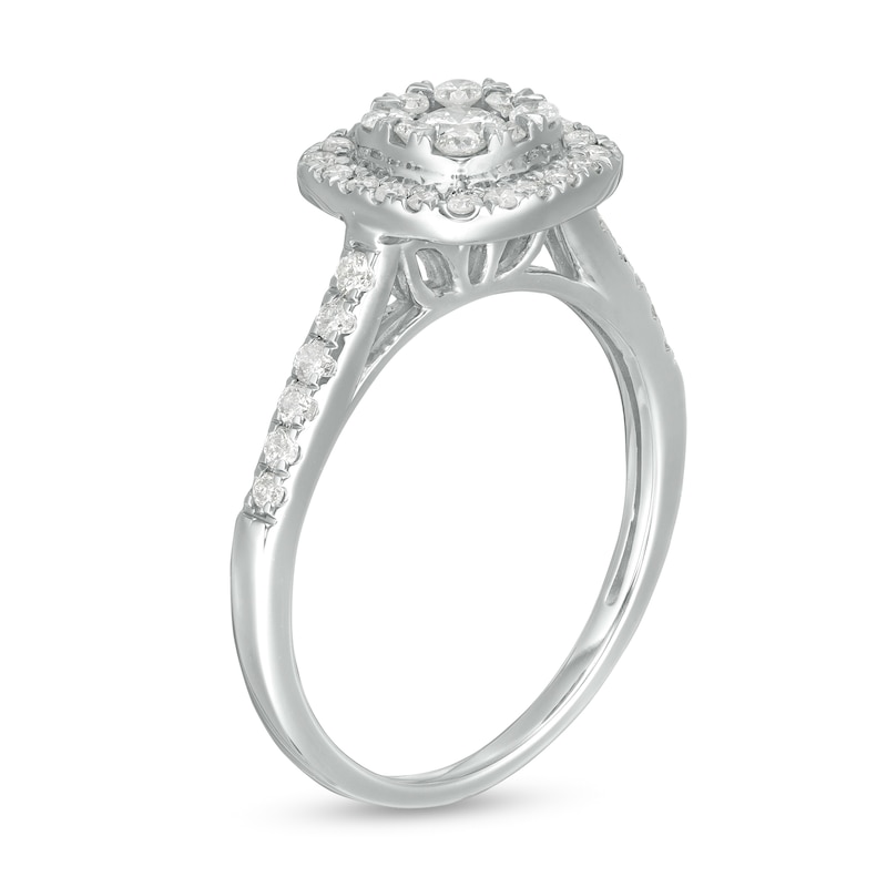 1/2 CT. T.W. Composite Cushion Diamond Frame Engagement Ring in 10K White Gold