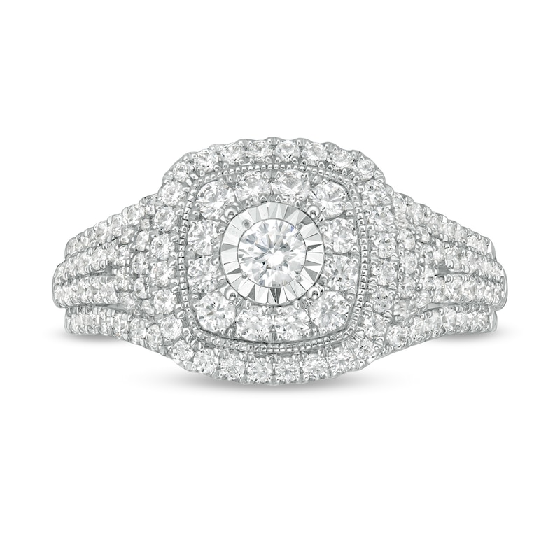 1 CT. T.W. Diamond Double Cushion Frame Multi-Row Engagement Ring in 10K White Gold