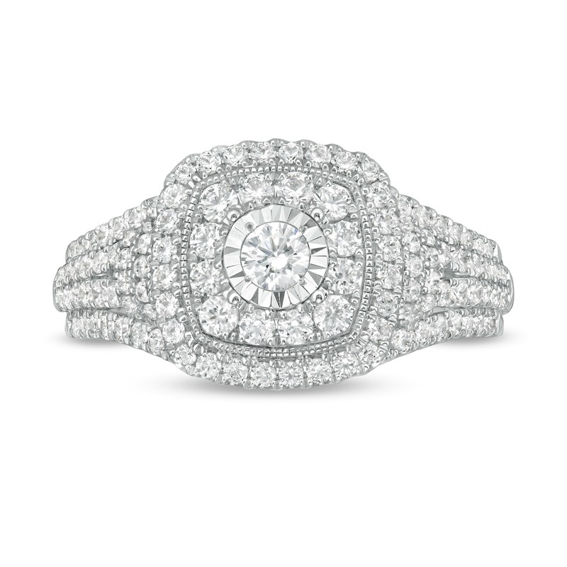 Main Image 1 of 1 CT. T.W. Diamond Double Cushion Frame Multi-Row Engagement Ring in 10K White Gold