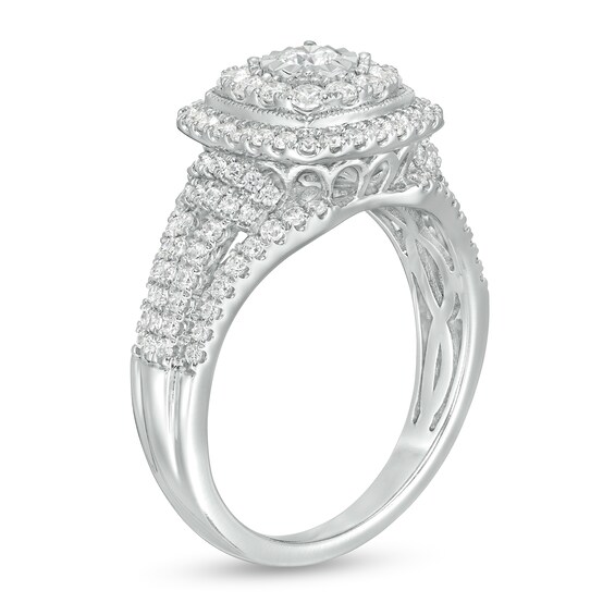 1 CT. T.w. Diamond Double Cushion Frame Multi-Row Engagement Ring in 10K White Gold