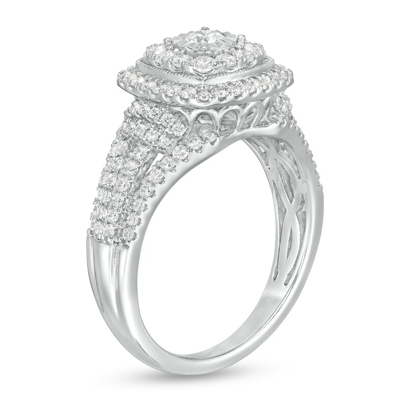 Main Image 3 of 1 CT. T.W. Diamond Double Cushion Frame Multi-Row Engagement Ring in 10K White Gold