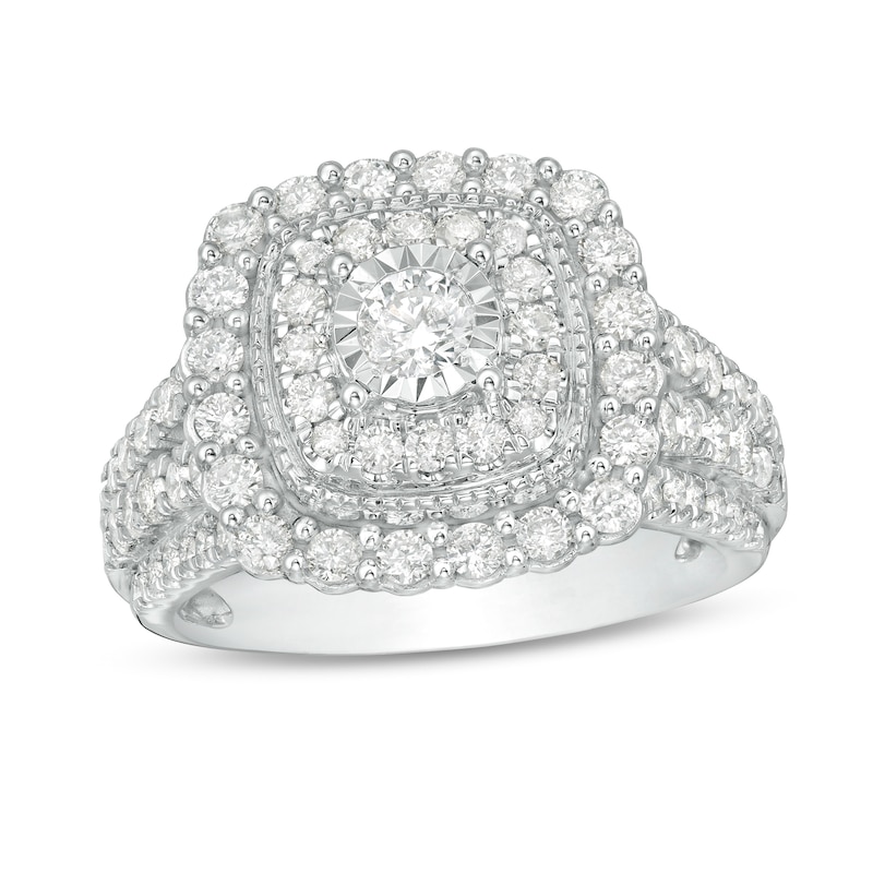 Main Image 1 of 1-1/2 CT. T.W. Diamond Double Cushion Frame Engagement Ring in 10K White Gold