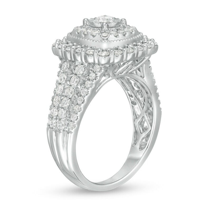 Main Image 3 of 1-1/2 CT. T.W. Diamond Double Cushion Frame Engagement Ring in 10K White Gold