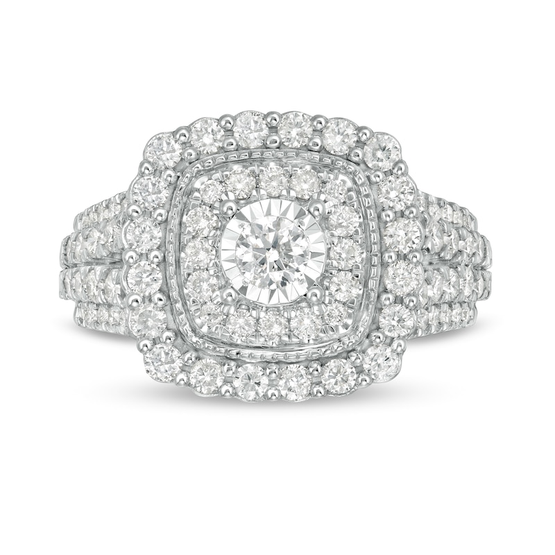 Main Image 4 of 1-1/2 CT. T.W. Diamond Double Cushion Frame Engagement Ring in 10K White Gold