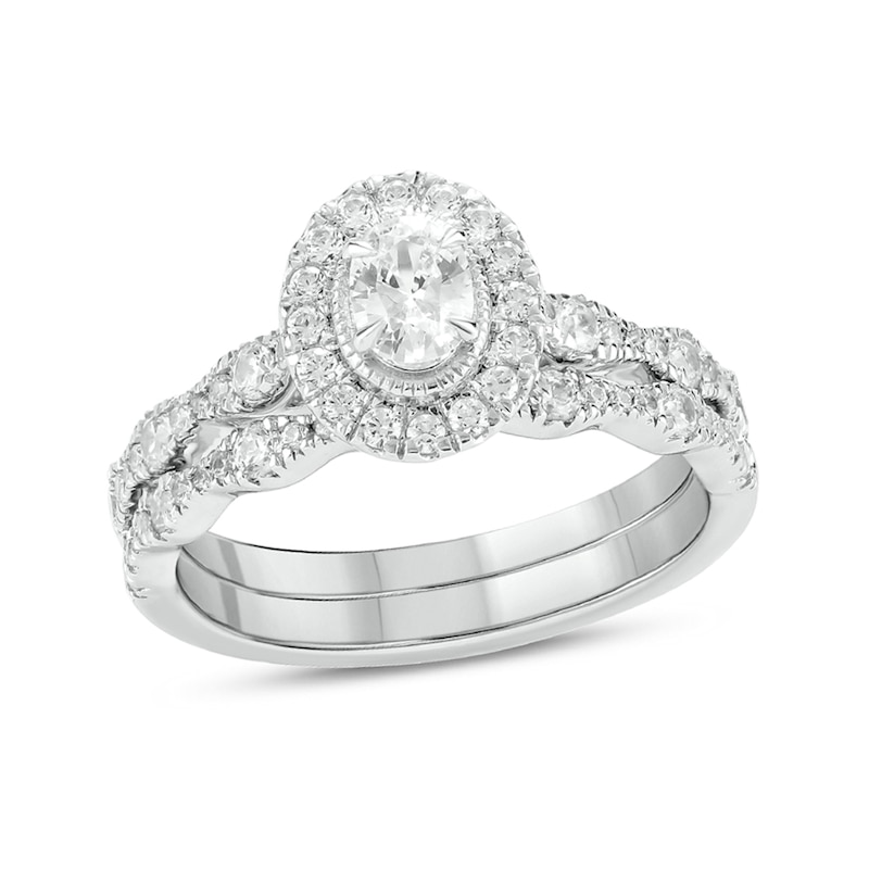 Main Image 1 of 1 CT. T.W. Oval Diamond Frame Vintage-Style Bridal Set in 14K Two-Tone Gold