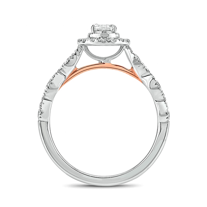 Main Image 3 of 1 CT. T.W. Oval Diamond Frame Vintage-Style Bridal Set in 14K Two-Tone Gold