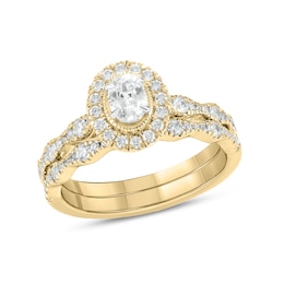 1 CT. T.W. Oval Diamond Frame Vintage-Style Bridal Set in 14K Gold