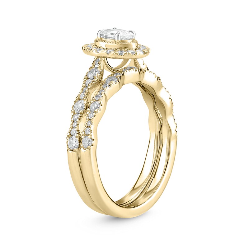 Main Image 2 of 1 CT. T.W. Oval Diamond Frame Vintage-Style Bridal Set in 14K Gold