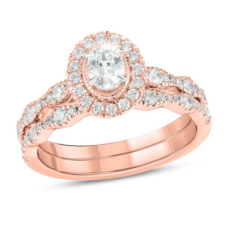 Main Image 1 of 1 CT. T.W. Oval Diamond Frame Vintage-Style Bridal Set in 14K Rose Gold